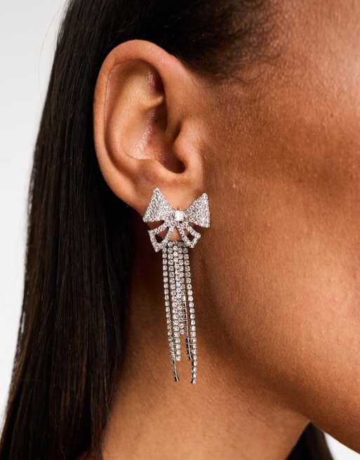 True Decadence - Boucles d'oreilles ornementées avec nœud et pendant style cascade - Argenté