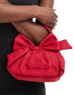 bow detail grab bag in red