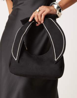 bow handle grab bag with diamante detail in black