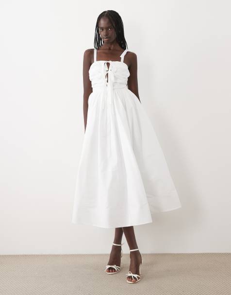 True Decadence Bow tie strap midi-dress in white - view 1