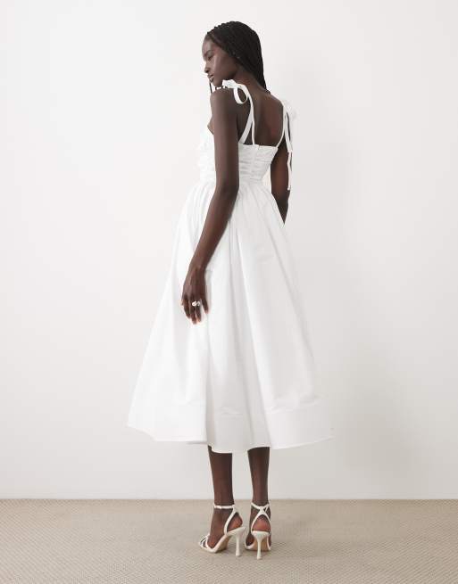 True Decadence Bow tie strap midi-dress in white, 4 of 4
