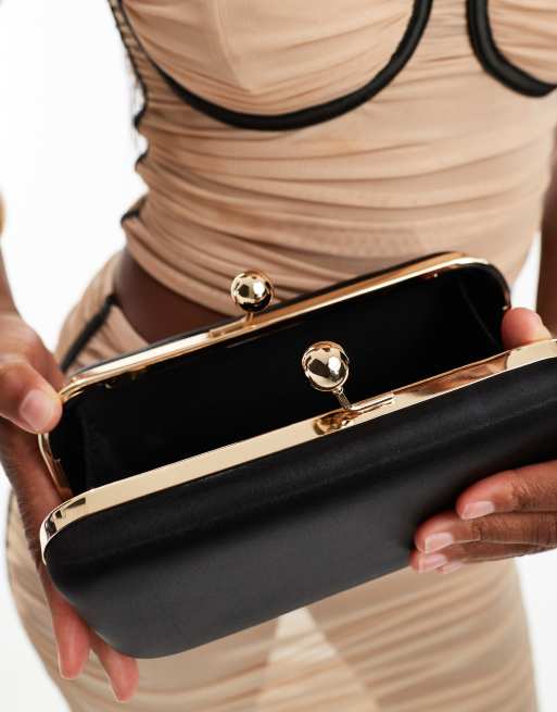 True Decadence box clutch bag in black satin ASOS