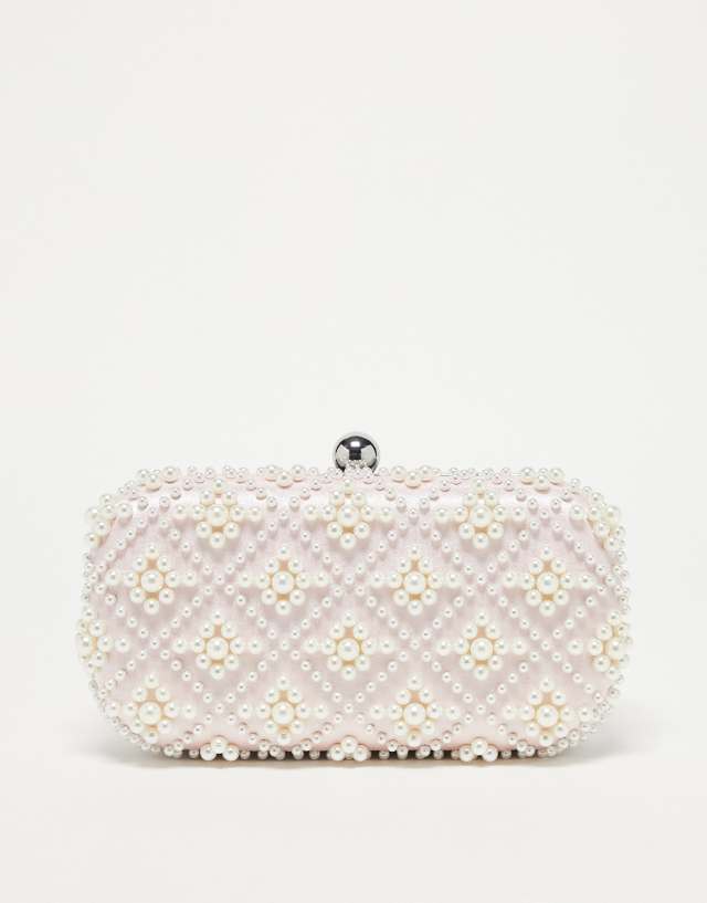 True Decadence boxy clutch bag in embellished pearl