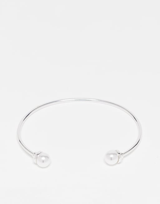 True Decadence - Bracciale a fascia sottile argentato con perle