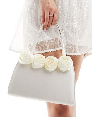 True Decadence bridal rose clutch bag in cream satin