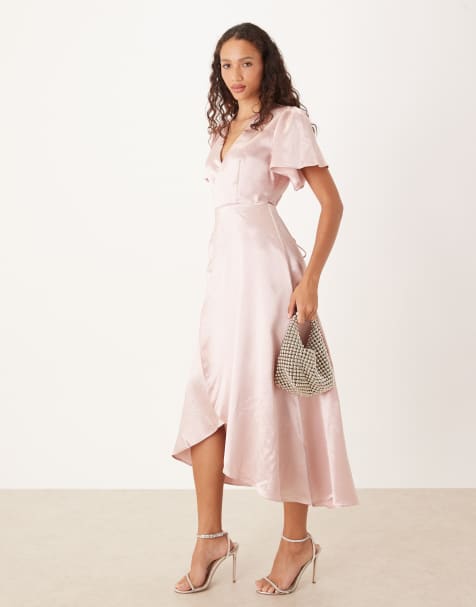 True Decadence Bridesmaid wrap midi dress in dusty pink