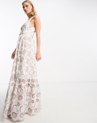 True Decadence broderie dress in white and light pink-Multi