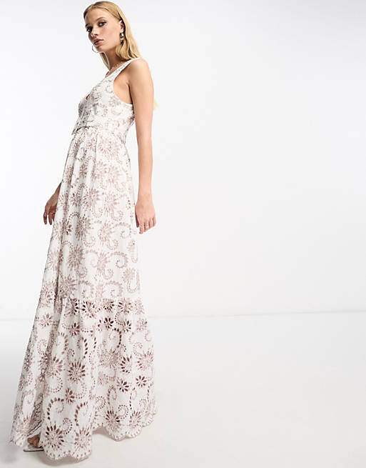 True Decadence broderie dress in white and light pink | ASOS