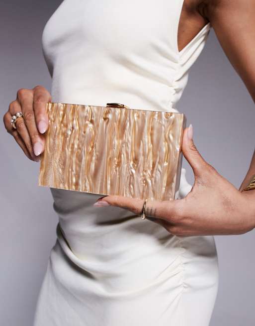 True Decadence - Bronzefarvet og rektangulær clutch-taske med hårdt og meleret design, 2 af 4