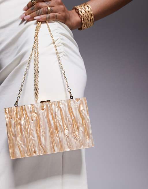 True Decadence - Bronzefarvet og rektangulær clutch-taske med hårdt og meleret design, 3 af 4