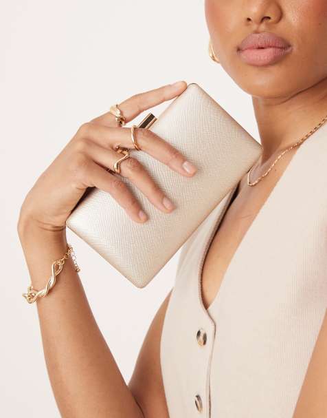 True Decadence brushed metallic box clutch bag in gold - view 1