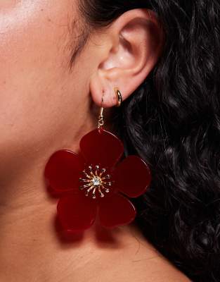 True Decadence True Decadence burgundy flower earrings-Red