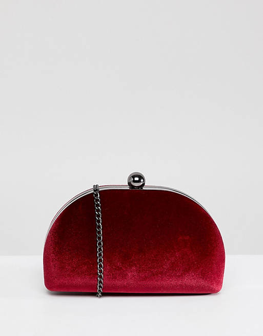 True Decadence Burgundy Velvet Half Moon Clutch Bag | ASOS