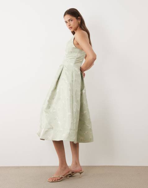 True Decadence Cami midi skater dress in green floral jacquard