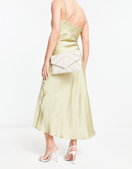 True Decadence chevron beaded envelope clutch bag in cream, 3 of 4
