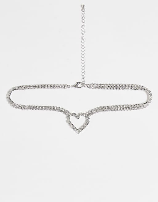 True Decadence - Choker met hartje en kristallen in zilver