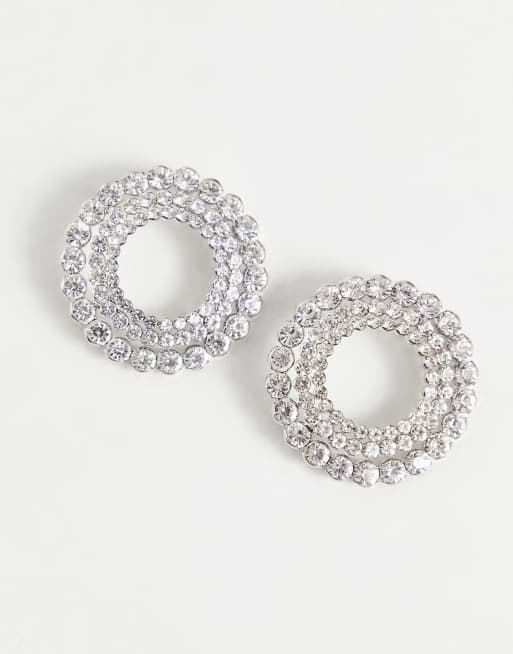 True Decadence chunky circle rhinestone earrings in silver , 3 of 4
