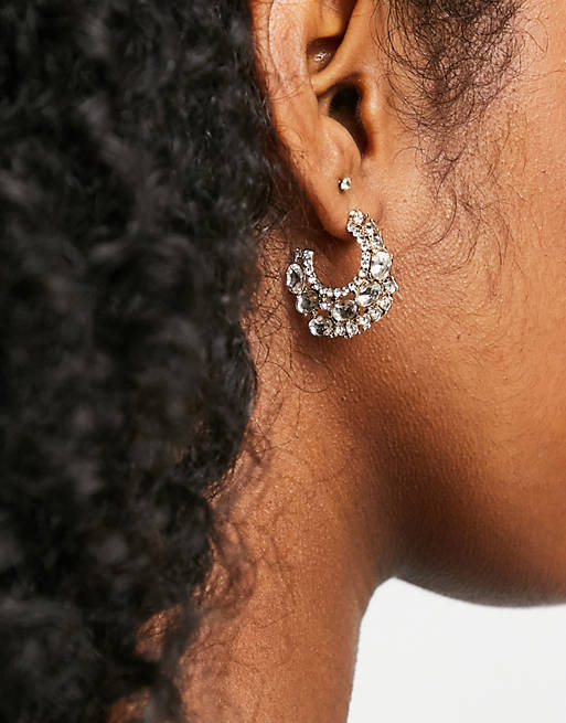 True Decadence chunky crystal huggy hoop earrings in gold