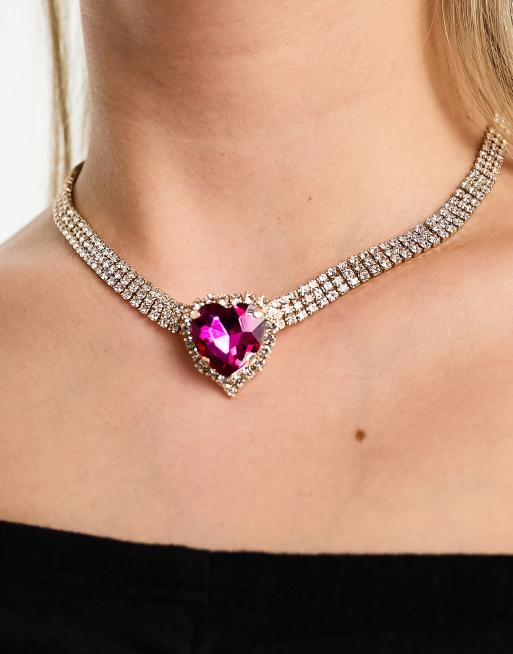 Hot pink on sale heart necklace