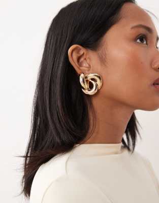 True Decadence chunky knot detail stud earrings in gold tone