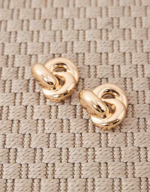 True Decadence chunky knot detail stud earrings in gold tone, 2 of 3