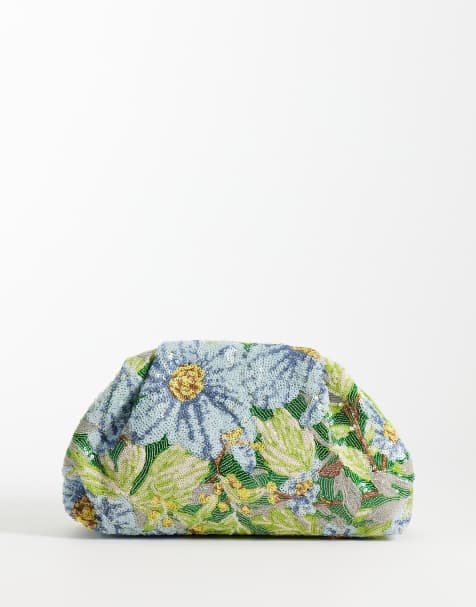 True Decadence clutch met bloemenprint en versiering in groen en blauw - view 1