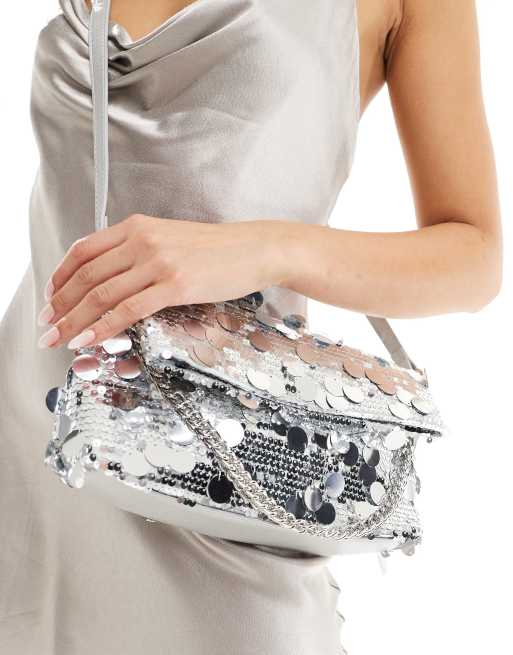 True Decadence - Clutch met lovertjes en crossbody band in zilver