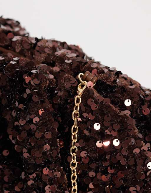 True Decadence clutch met lovertjes en kussenstructuur in chocoladebruin, 4 van 4