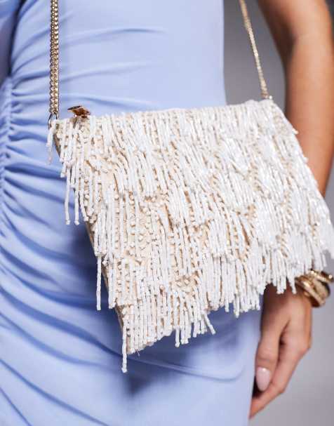 True Decadence - Clutch met lovertjes, franjes en ketting in champagne - view 1