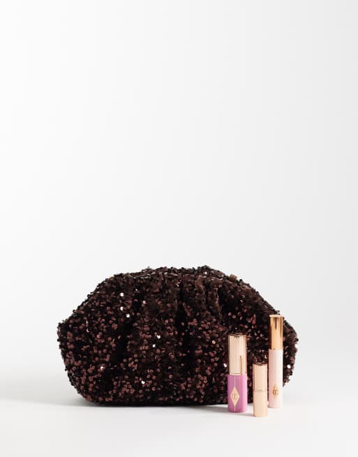 True Decadence Clutch mit Pailletten und Perlen in Schokobraun, 2 von 4