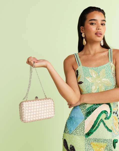 True Decadence - Clutch tas van geweven satijn met structuur in beigeroze - view 1