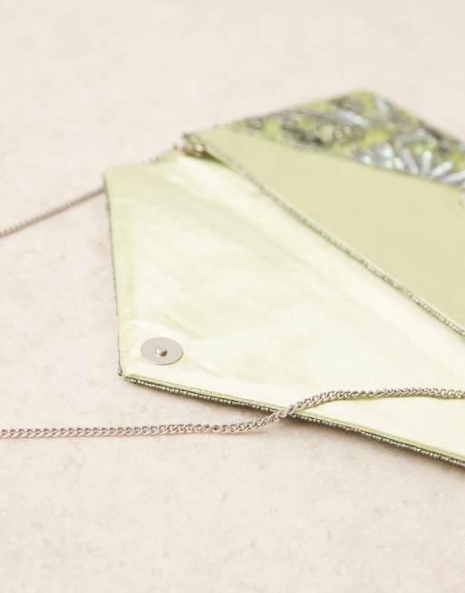 True Decadence - Clutch-taske med kuvertlukning og paillet-udsmykket grønt blomstermønster, 3 af 4