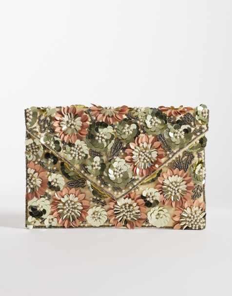 True Decadence - Clutch versierd met 3D bloemen in groen en roze - view 1