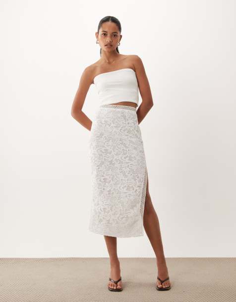 True Decadence Co-ord lace trim pencil midi skirt in white - view 1