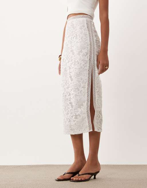 True Decadence Co-ord lace trim pencil midi skirt in white, 2 of 5