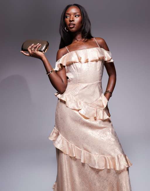 Metallic ruffle dress sale