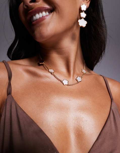 True Decadence - Collier à multiples pendentifs fleurs nacrés - Doré - view 1