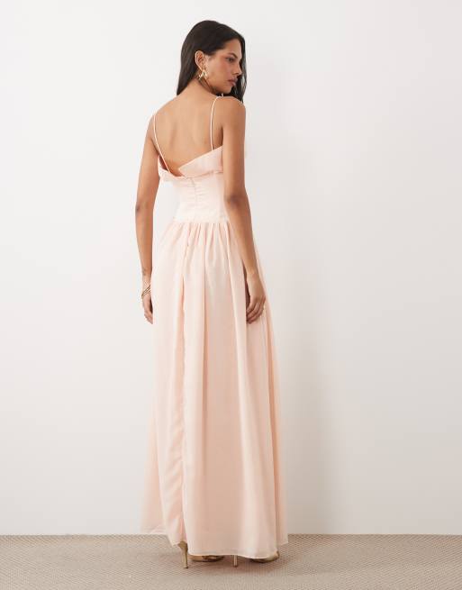 True Decadence Corset dropped waist maxi dress in pale pink, 3 of 4