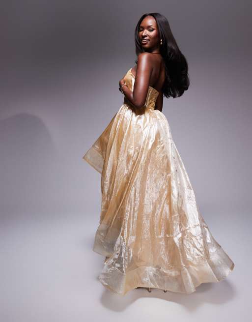 Gold hi low dress sale