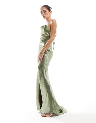 asos True Decadence Cowl-neck slip maxi dress in sage green