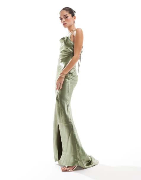 True Decadence Cowl-neck slip maxi dress in sage green - view 1