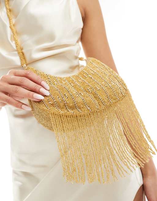 True Decadence - Crossbody tas met versiering en kwastjes in goud, 2 van 4