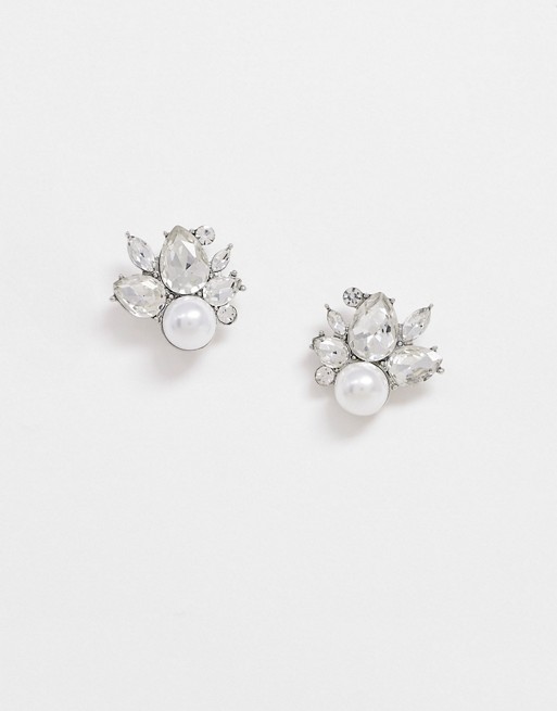 True Decadence cluster stud earrings in crystal and pearl