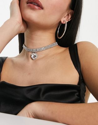 True Decadence crystal choker with heart pendant in silver