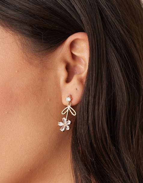 True Decadence crystal flower drop earrings in gold - view 1