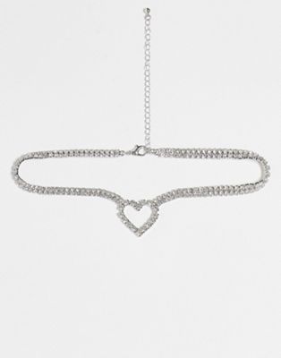 True Decadence crystal heart choker necklace in silver