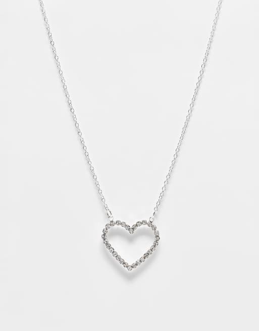 True Decadence crystal heart drop necklace in silver ASOS
