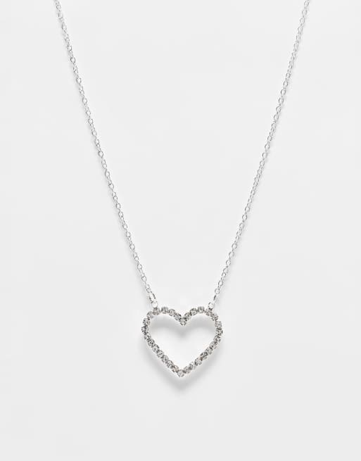 True Decadence Crystal Heart Drop Necklace In Silver Asos