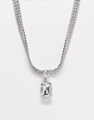 True Decadence crystal necklace in silver with square pendant