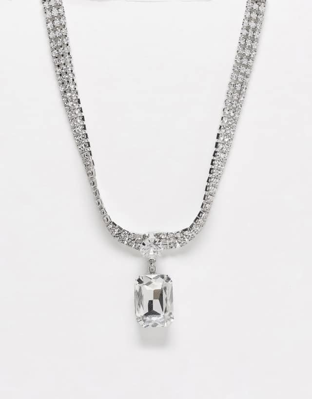 True Decadence crystal necklace in silver with square pendant